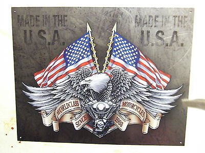 Legends World Class Tin Metal Sign Decor Motorcycle American Flag Eagle Made USA