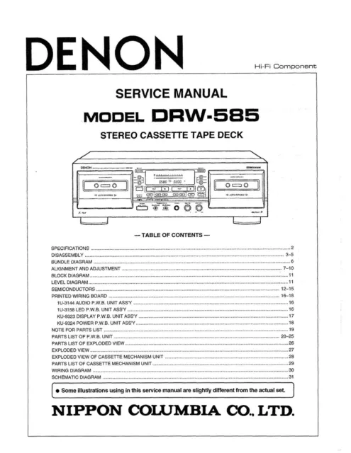 Service Manuel D'Instructions pour Denon DRW-585