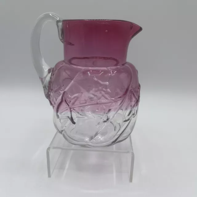 Antique Northwood Creamer in Frosted Rubina Royal Ivy Cranberry Art Glass C.1890