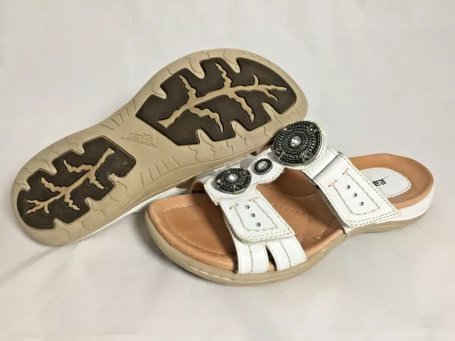 Earth Shoes Womens 6 B White Papaya Slides Sandals Slip On Leather Rhinestones