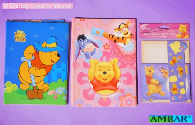🧸 WINNIE POOH Vintage *3* CARTA LETTERE Stationery Letter Set Papel Papier 🍯