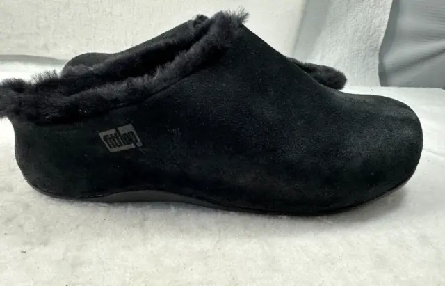 FitFlop Shuv Shearling-Lined Women's Size 8 M Suede Clogs Black FK9-090-060