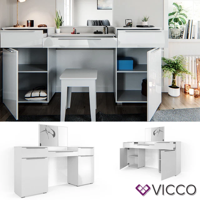 Vicco Coiffeuse Sherry, Blanc/Or, 120cm avec éclairage LED