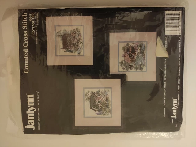 Kit Point De Croix Complet JANELYNN - Trio De 3 Chalets De Campagne Anglais (6" X 6")
