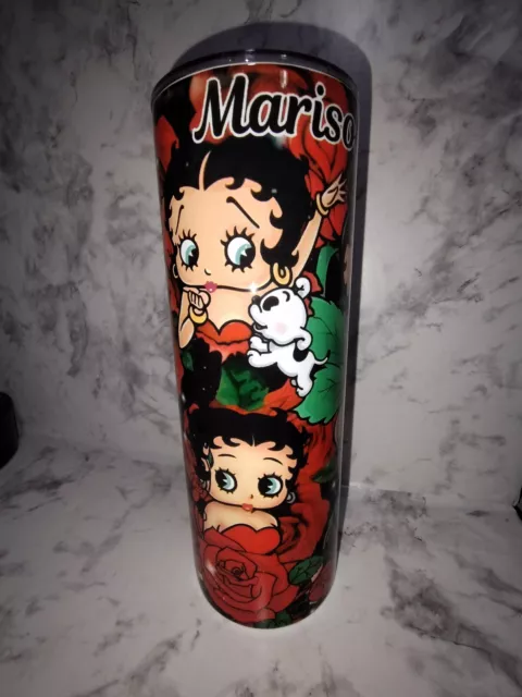 Betty Boop Roses 20oz Tumbler Insulated Travel Mug Stainless Steel Cup Straw 2