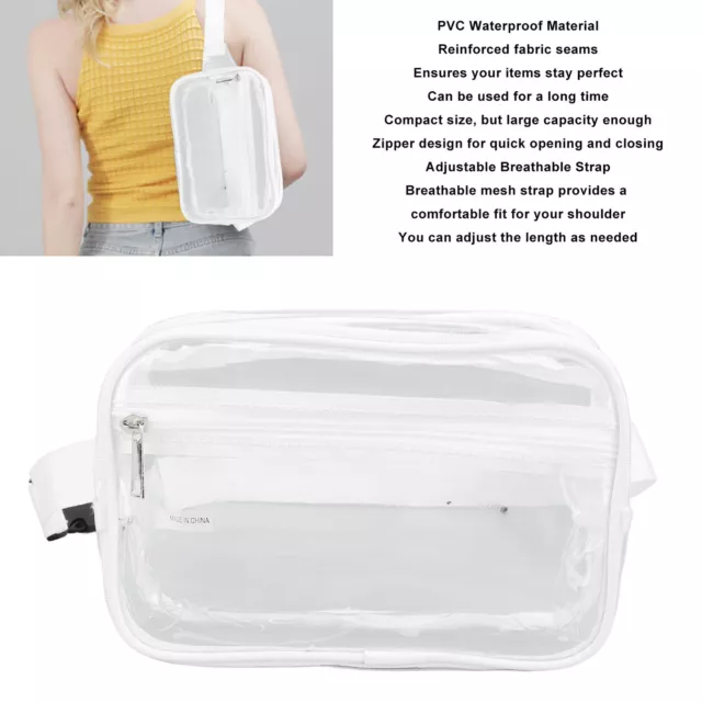 (White)Transparent Waist Pack Clear Sling Chest Bag Adjustable Straps