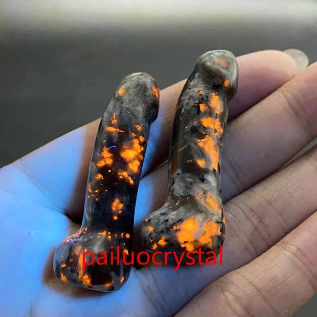 1.9" Natural Yooperite Flame's Stone Male Quartz Crystal Genital Penis Gem 2PC