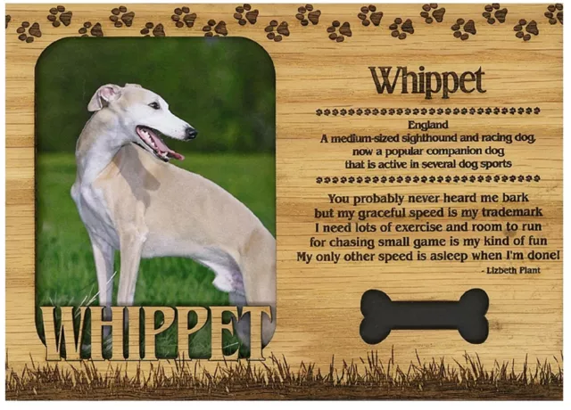 Whippet Engraved Wood Picture Frame Magnet