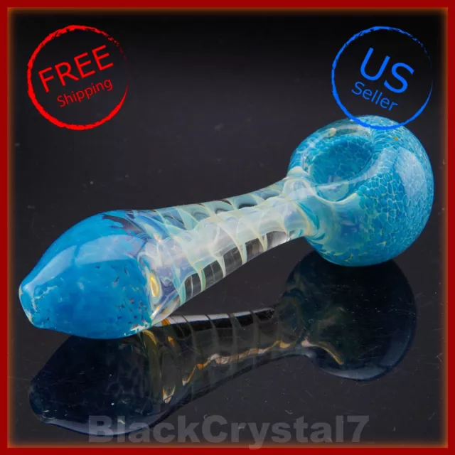 4.5" Handmade Thick Bright Blue Infinity Spiral Tobacco Smoking Bowl Glass Pipes