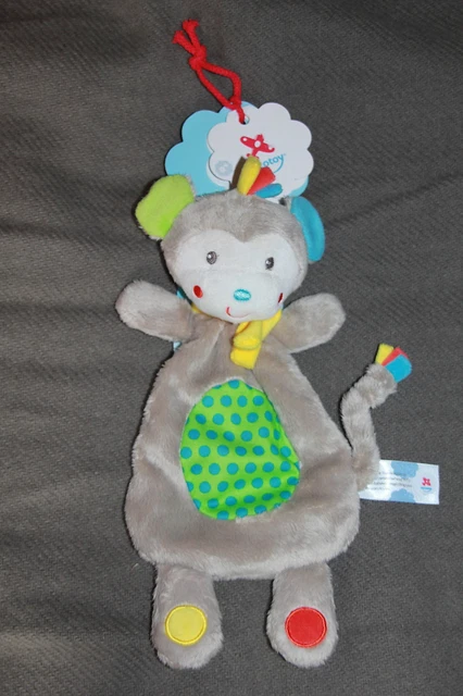 Doudou Nicotoy Simba Toys Singe Plat Gris Pois Bleu Vert Jaune  Bille  Neuf