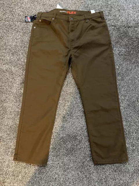 NEW DICKIES MENS REGULAR FIT STRAIGHT LEG BROWN FLEX PANTS 40x30