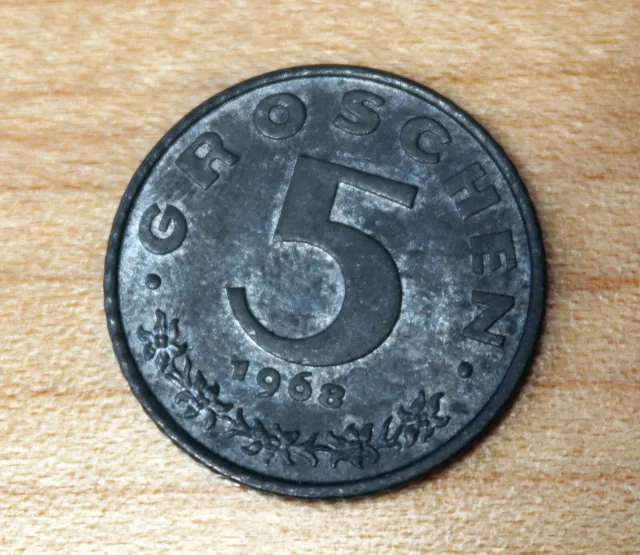 1968 Austria 5 Groschen Zinc