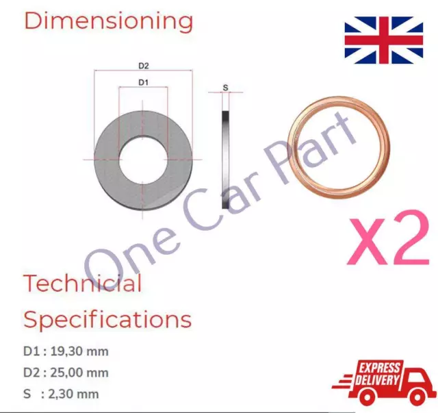 2 x M20 Copper Compression Washers Metric Oil Drain Plug Hollow Crush Washer