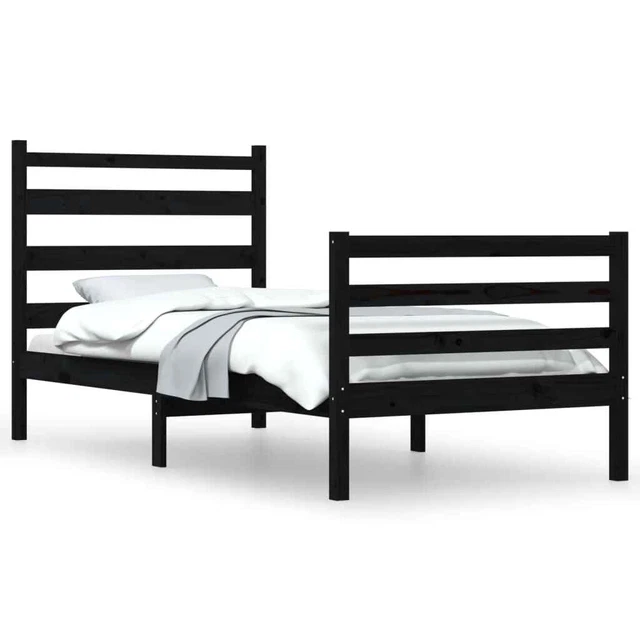 BLACK SOLID PINE Wood Bed Frame 90x200 cm Untreated, Home & DIY £242.