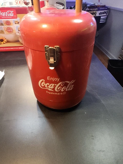 Early 1990s COCA COLA COKE Metal Cooler with Wood Handle very nice condition