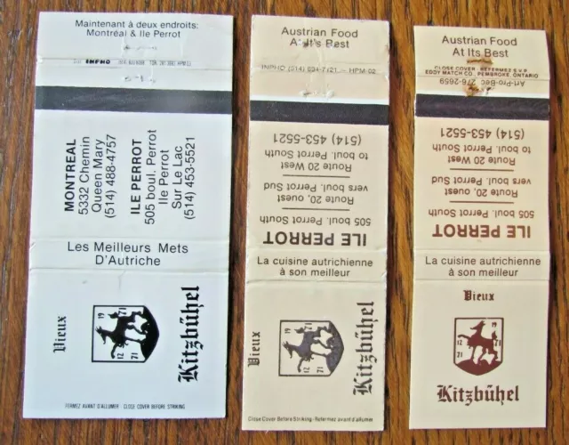 Austrian Restaurant Matchbooks: Vieux Kitzbuhel (Montreal & Ile Perrot Quebec) E