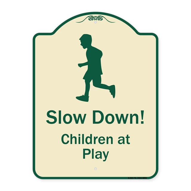 Designer Series - Slow Down Children At Play Tan & Green Heavy-Gauge Aluminum