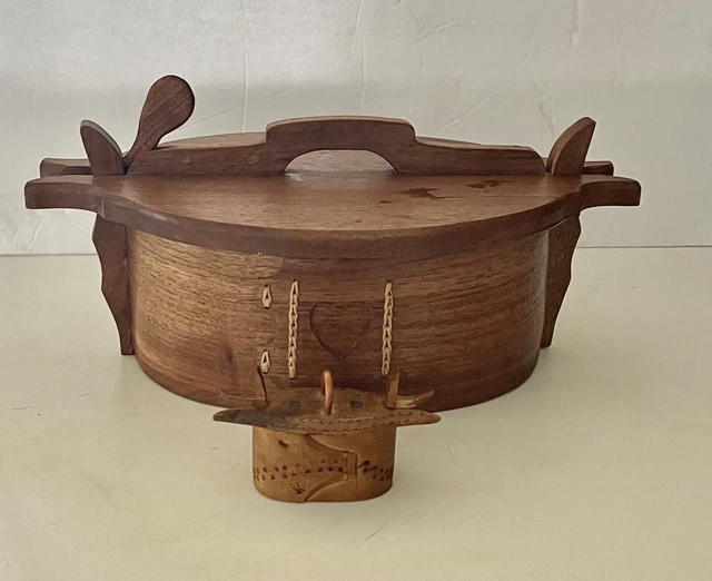 SCANDINAVIAN  Bentwood Wood Carved TINE Box + Miniature