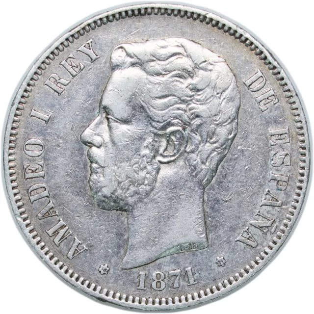 España Amadeo I 1871 *18-84 Dem 5 Pesetas Moneda Plata Mbc+