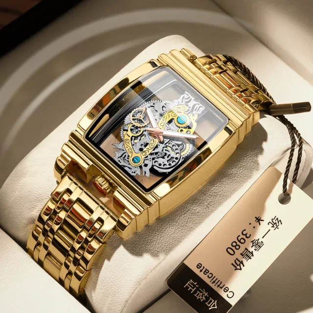 Quadratische Luxus Herren Transparent Voll Hohl Design Uhr Wasserdicht Armbanduhr 3