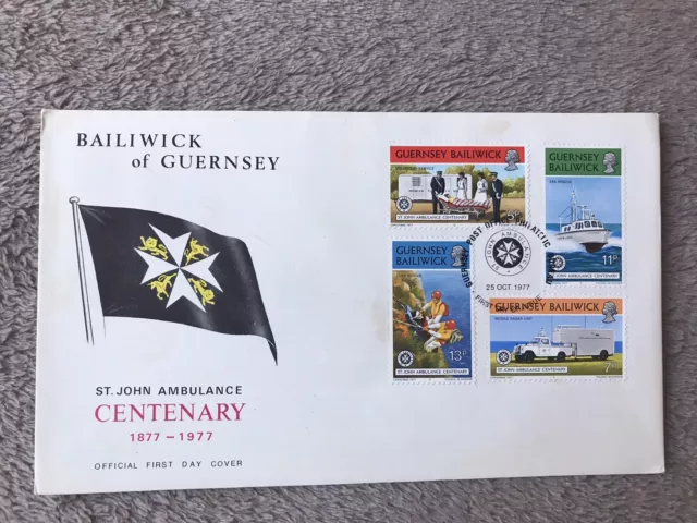 Guernsey Stamps Official First Day Cover 1977 St John Ambulance Centenary. FDC