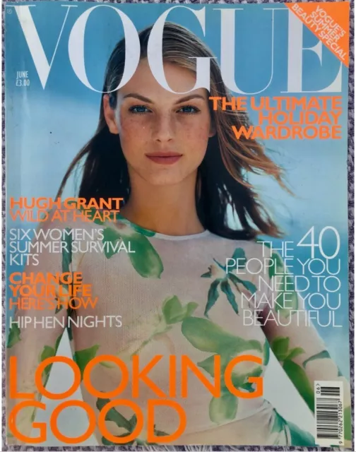 Vintage VOGUE. June 99. Hugh Grant. Bridget Riley. 90's fashion. Summer.