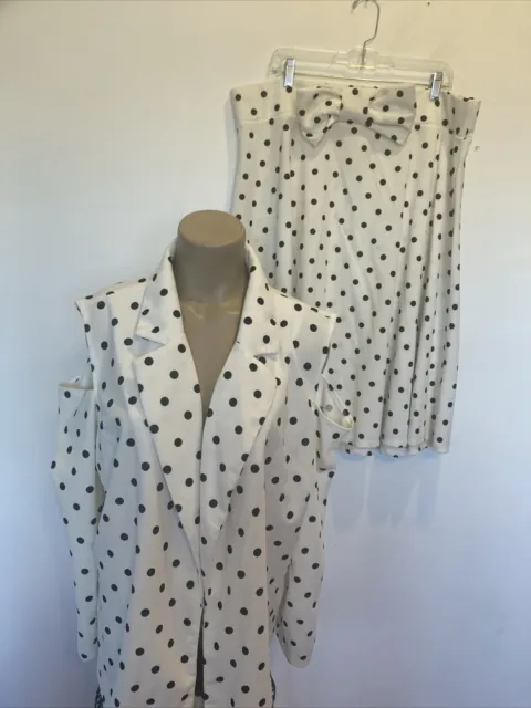 Ashley Stewart size 22/24 white with black polka dots jacket & aline skirt suit