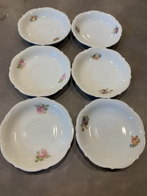 Antique Lot of 6 Koenigszelt Silesia Germany Hand Painted Saucers Embosed Porce