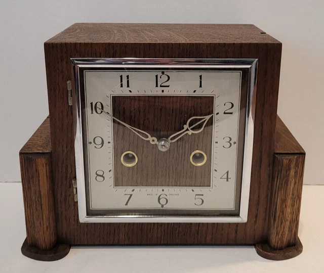 VINTAGE C1950’S SQUARE Art Deco English “Smiths Enfield” Chiming Mantel