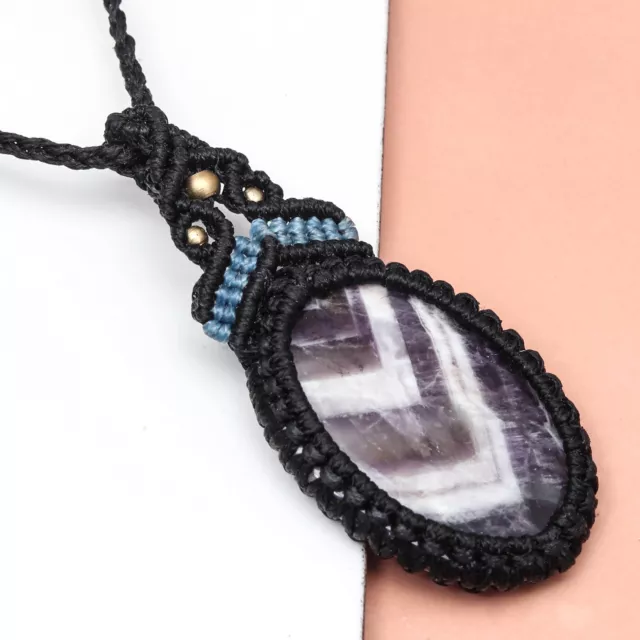 Necklace Amethyst Macrame Hemp Crystal Pendant Adjustable Natural necklace