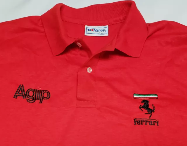 Mens Vintage Red Ferrari AGIP Oil F1 Formula One Racing Team Polo Shirt Large