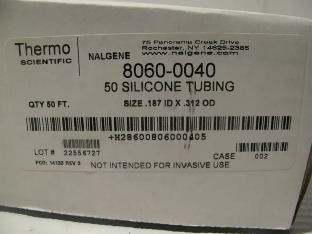 Box Thermo Scientific Nalgene 8060-0040 25' feet silicone Tubing 187ID x .312 OD