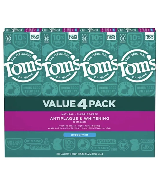 4 PACK - Tom's of Maine Antiplaque & Whitening Toothpaste 5.5 Oz