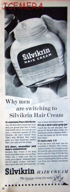 'SILVIKRIN' Mens Hair Cream Hairdressing ADVERT - Original 1955/6 Print AD