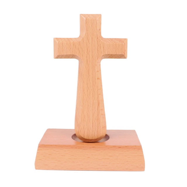 Croix en Bois sur Socle Statue Figurine Chrétienne Religieux Décoration Croix pour Prière