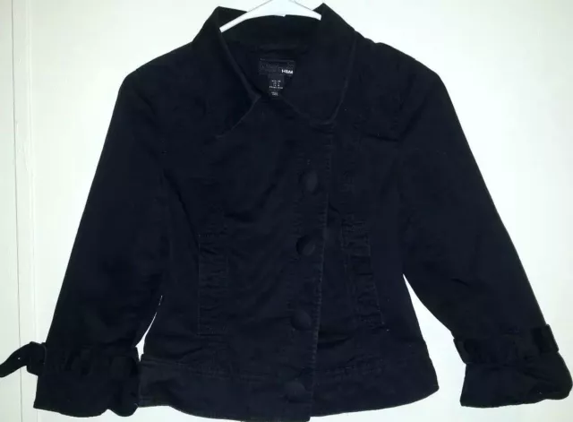 H&M Womens Black Cropped Moto Jacket Button Down Buckles Size 6 Small Coat
