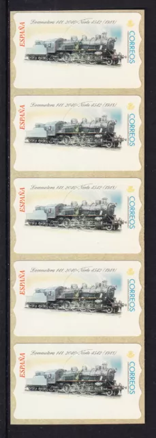 ATMs. ESPAÑA 2001.52.   LOCOMOTORA 141, 2040-NORTE.  Blancas. Tira de 5. Mnh.