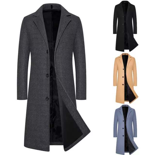 Mens Winter Warm Formal Trench Coat Long Jacket Smart Work Tops Outwear Overcoat
