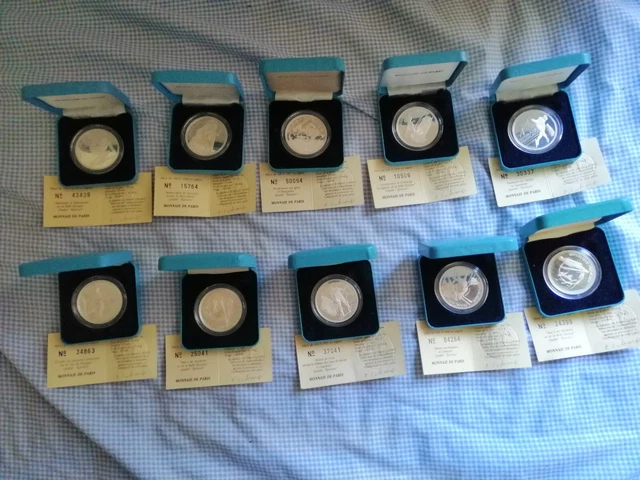 Lot Piece En Argent 100 Francs 1992 Avec Leur Coffret X 10 A Saisir+Certificat
