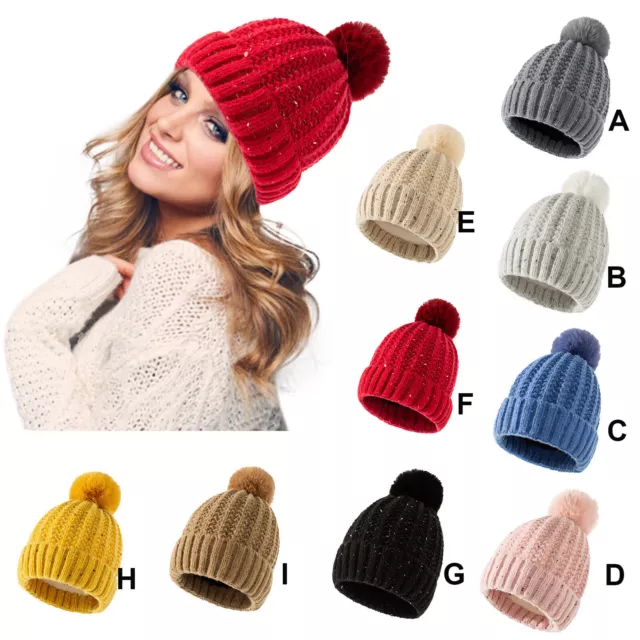 Womens And Mens Winter Knitted Beanie Hat With Faux Pom Warm Knit Cap Beanie