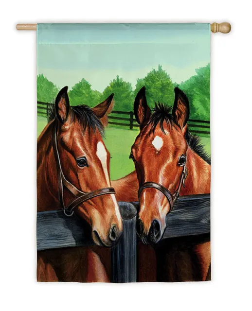 Horse Flag HORSES Looking Over Fence Full-Size Outdoor Nylon Flag