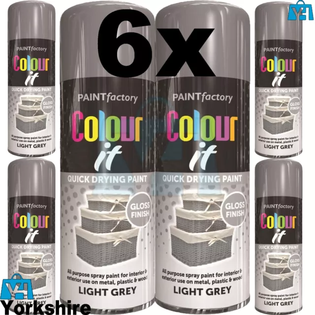 6 x New Light Grey Gloss Spray Paint Aerosol Auto Car Lacquer Wood Metal 400ML