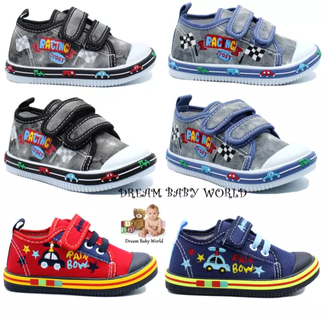 KIDS BABY Boys canvas shoes trainers sneakers 4-8 UK Leather insole PUMPS BOX