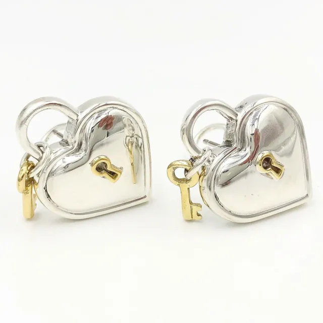 Boucles d'oreilles en argent sterling Tiffany & Co. 18 carats cadenas cœur clé oméga dos 3