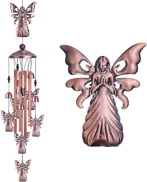 36" Garden Angel Wind Chimes Outdoor Indoor Decor -With 4 Aluminum Tubes 6 Bells
