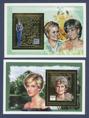 TOGO-  - TWO Gold Embossed MNH S/S -  Princess Diana
