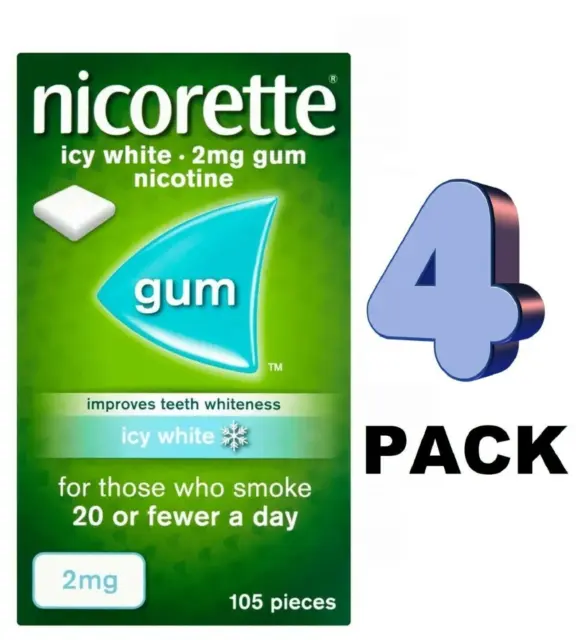 4 chicle Nicorette 2 mg BLANCO HELADO, 105 piezas x paquete de 4, original