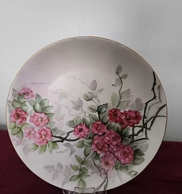 Vtg Hand Painted Signed Hutschenreuther Selb Bavaria Pink Flowers Plate Germany