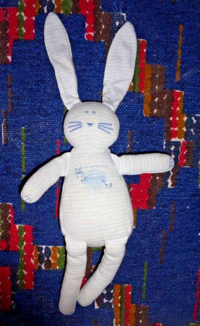 Vp/ Doudou Peluche Lapin Petit Bateau Milleraies Bleu Blanc Raye Tbe