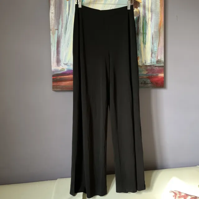 Nicole Bakti Sz L Side Slit Black Wide Pants Womens Pull On Elastic Waist Party